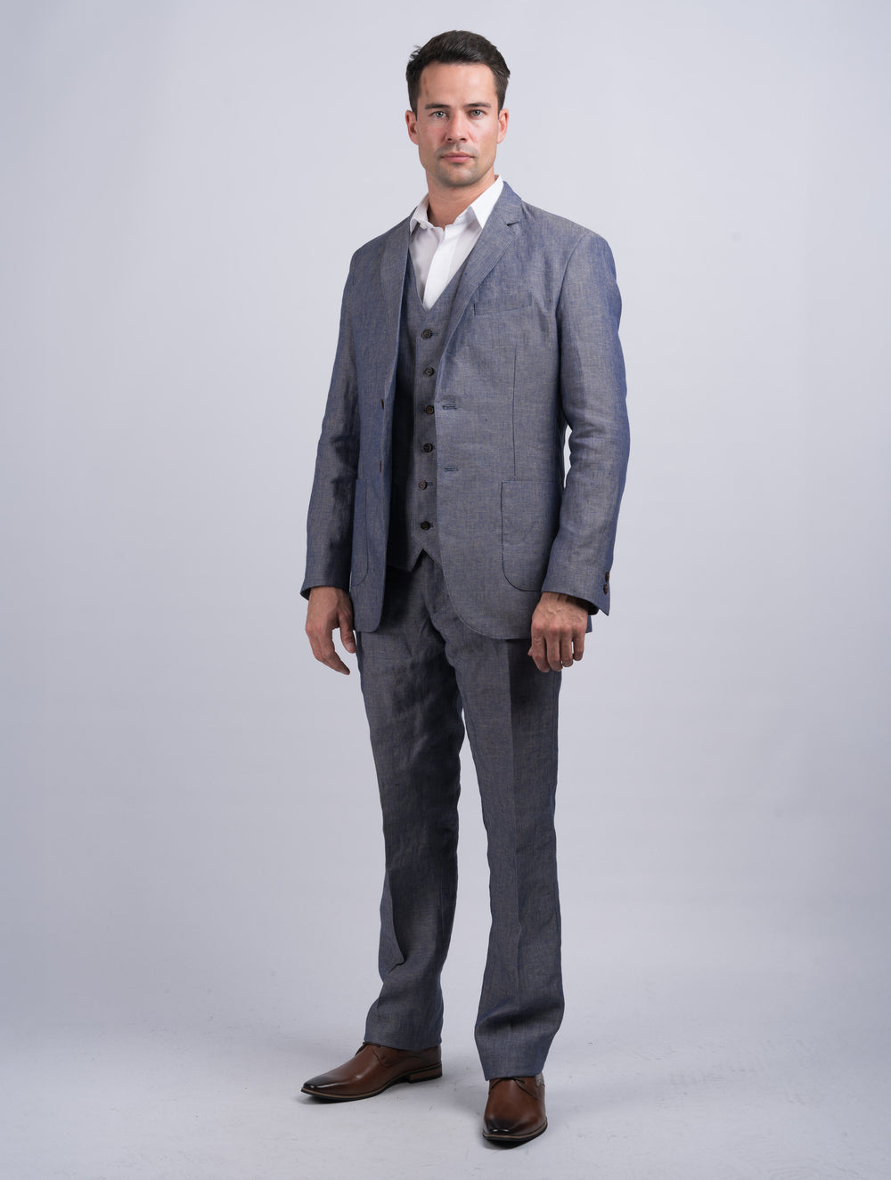 Irish Linen Denim Three Piece Suit