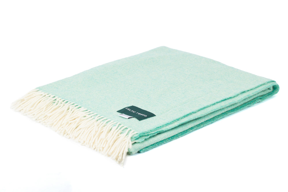 Spearmint Herringbone Lambswool Blanket