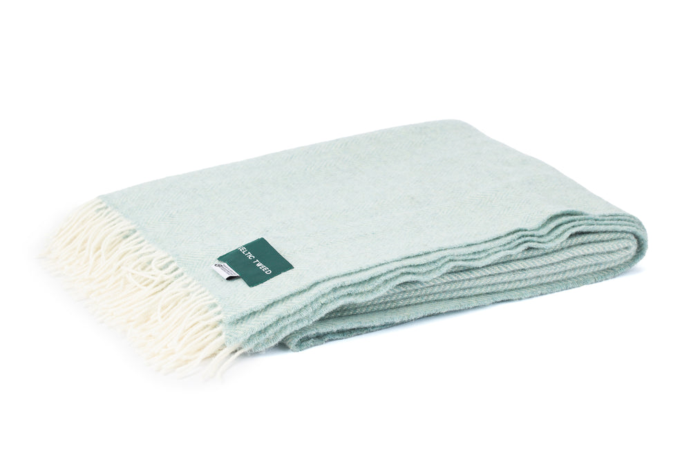 Sea Green Herringbone Wool Blanket