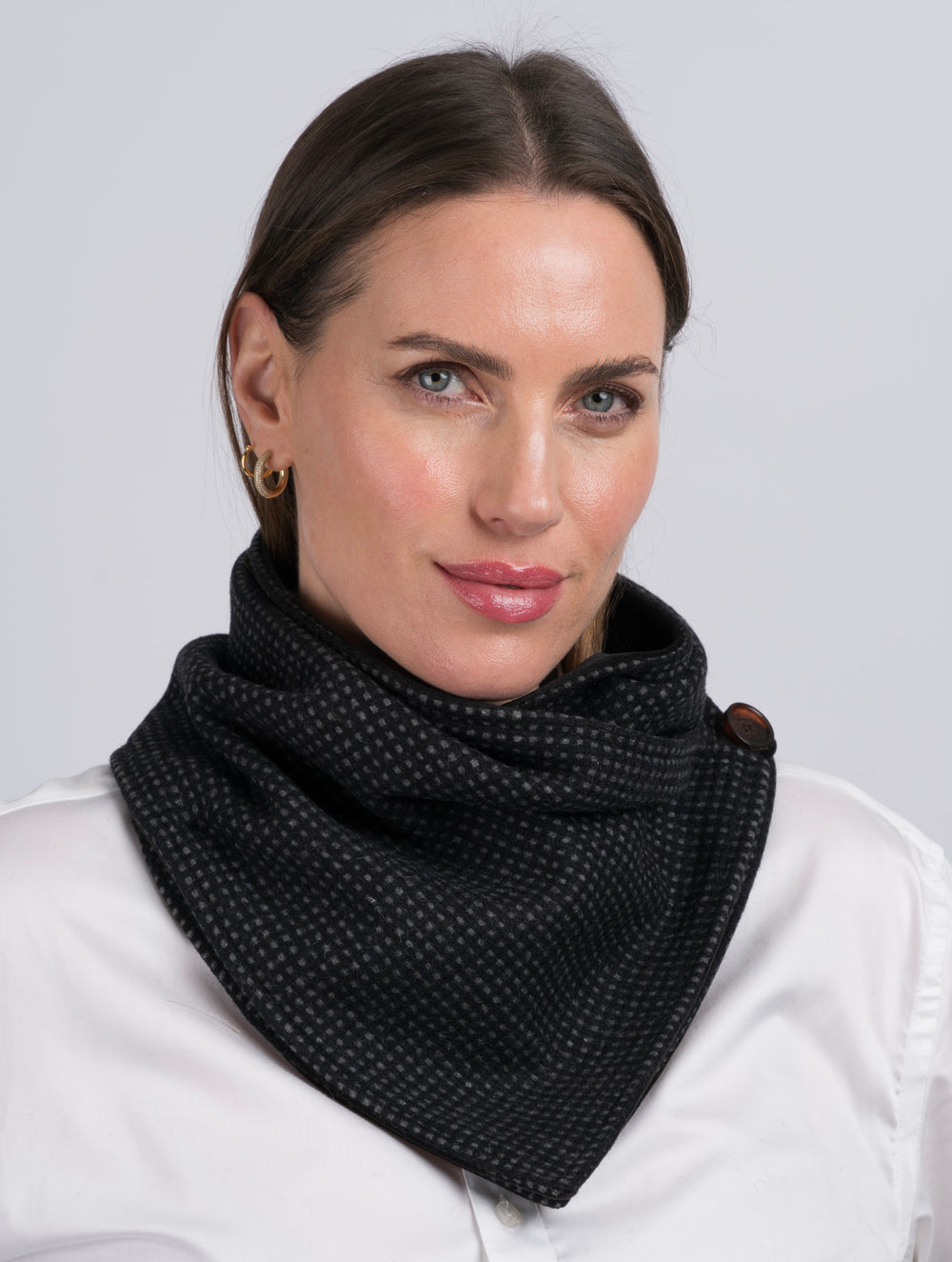 Black Check Tweed Snood with Reversible Black Velvet Snood