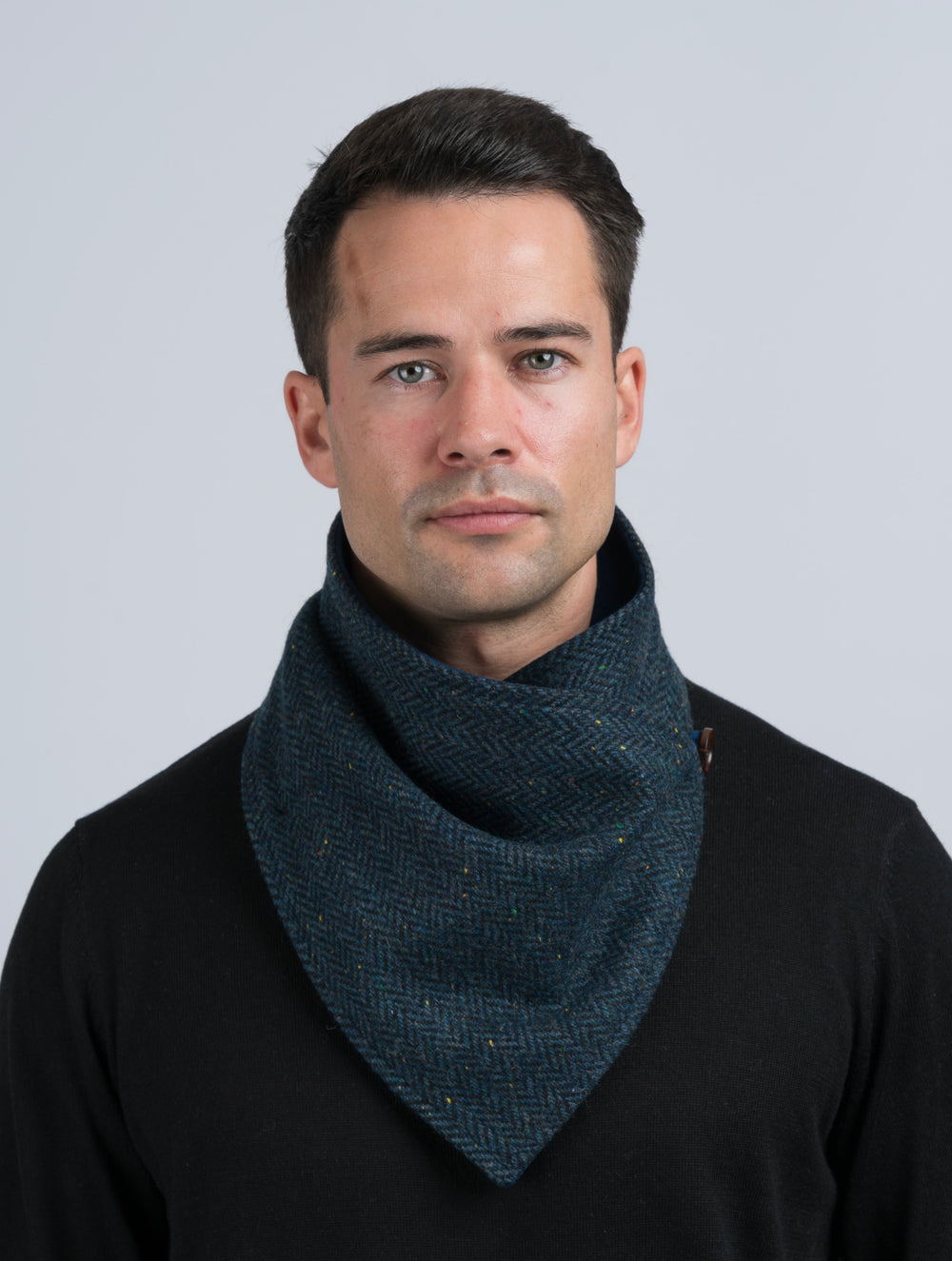 Blue Herringbone Tweed Snood with Reversible Blue Velvet Snood