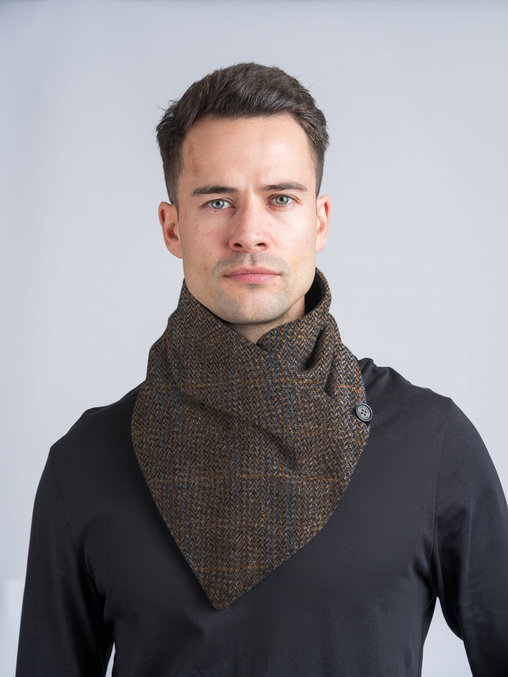 Brown Hunting Check Tweed Snood with Reversible Black Velvet Snood