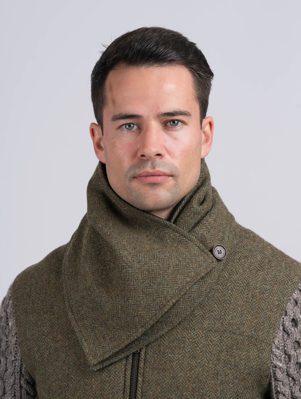 Moss Green Tweed Snood with Reversible Green Velvet Snood