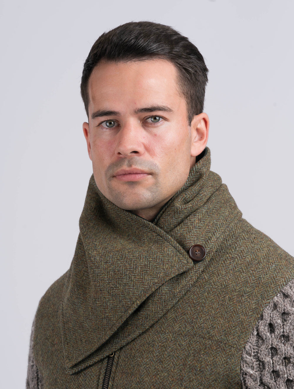 Moss Green Tweed Snood with Reversible Green Velvet Snood