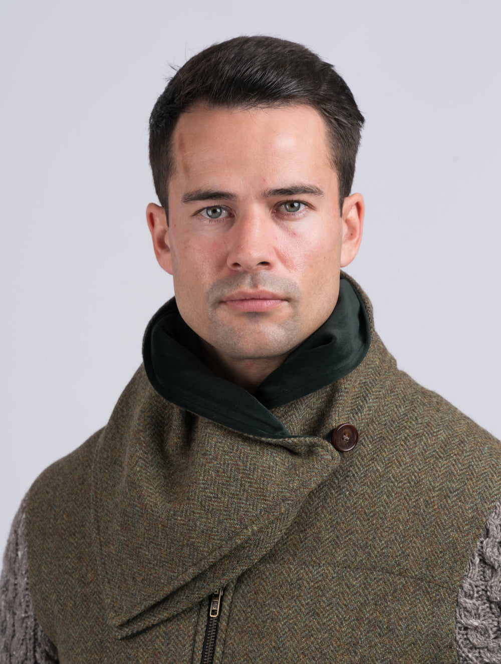 Moss Green Tweed Snood with Reversible Green Velvet Snood