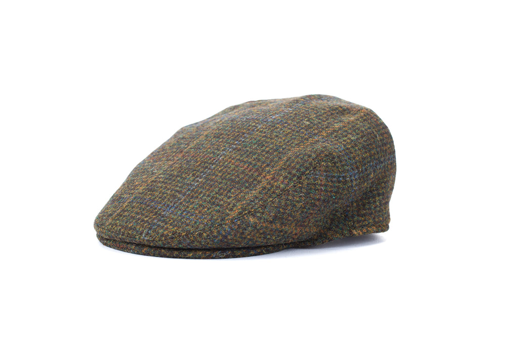 Harris Tweed Green & Brown Check Flat Cap