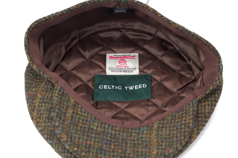 Harris Tweed Green & Brown Check Flat Cap