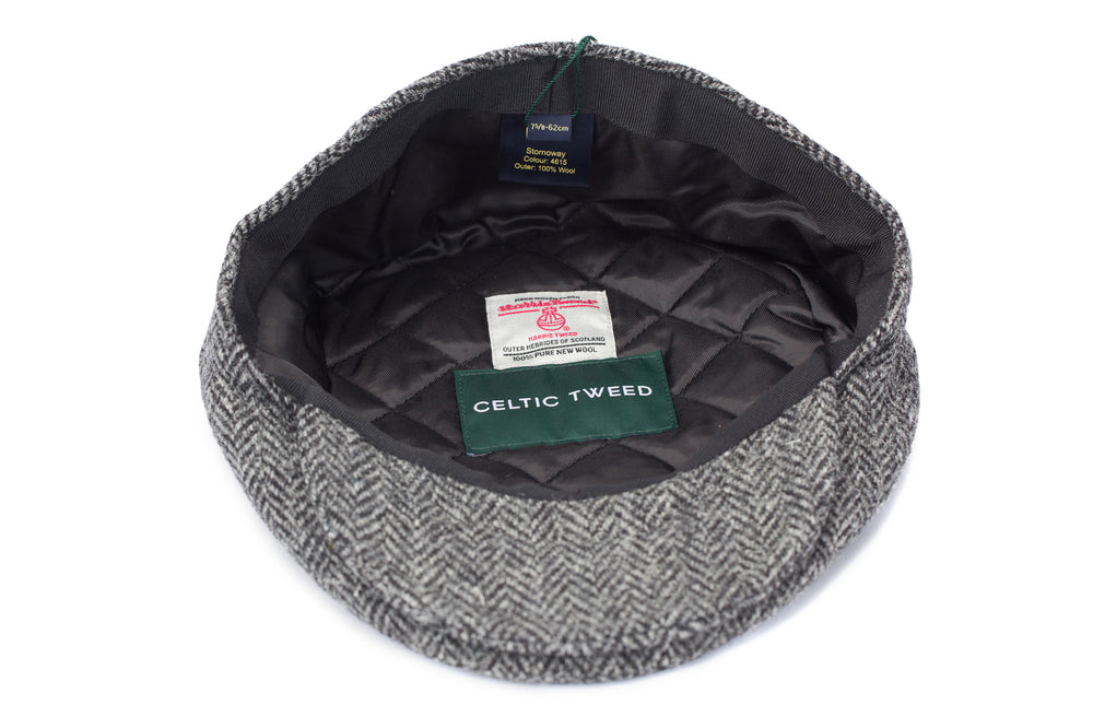 Grey Herringbone Harris Tweed Flat Cap