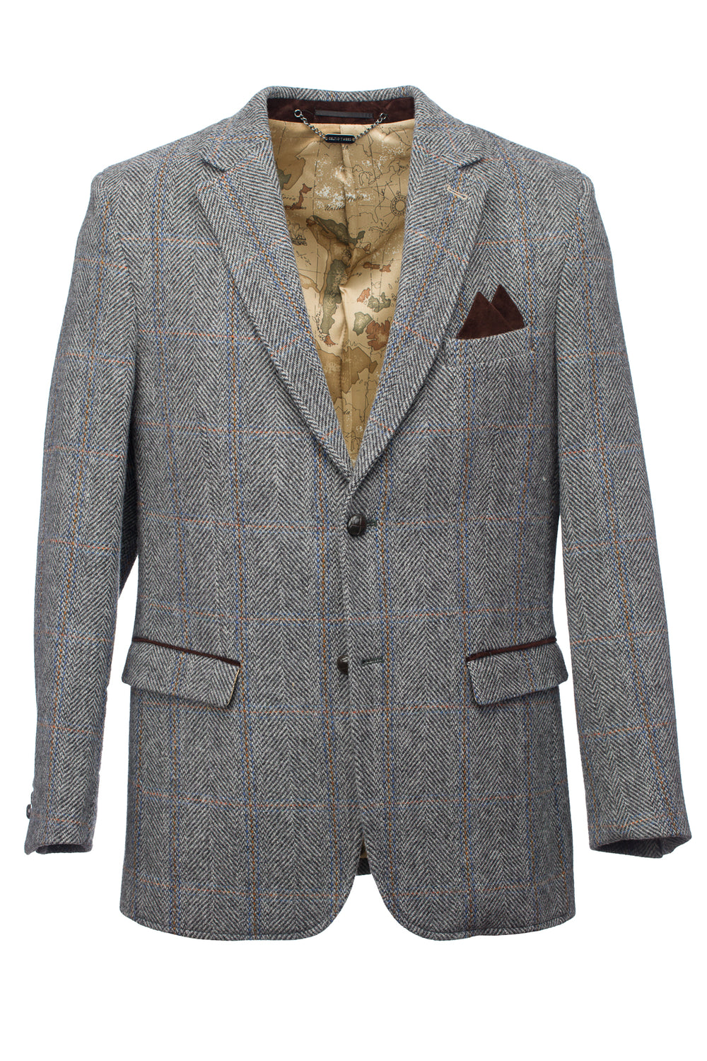 Graue Jagd-Tweedjacke mit Moleskin-Besatz