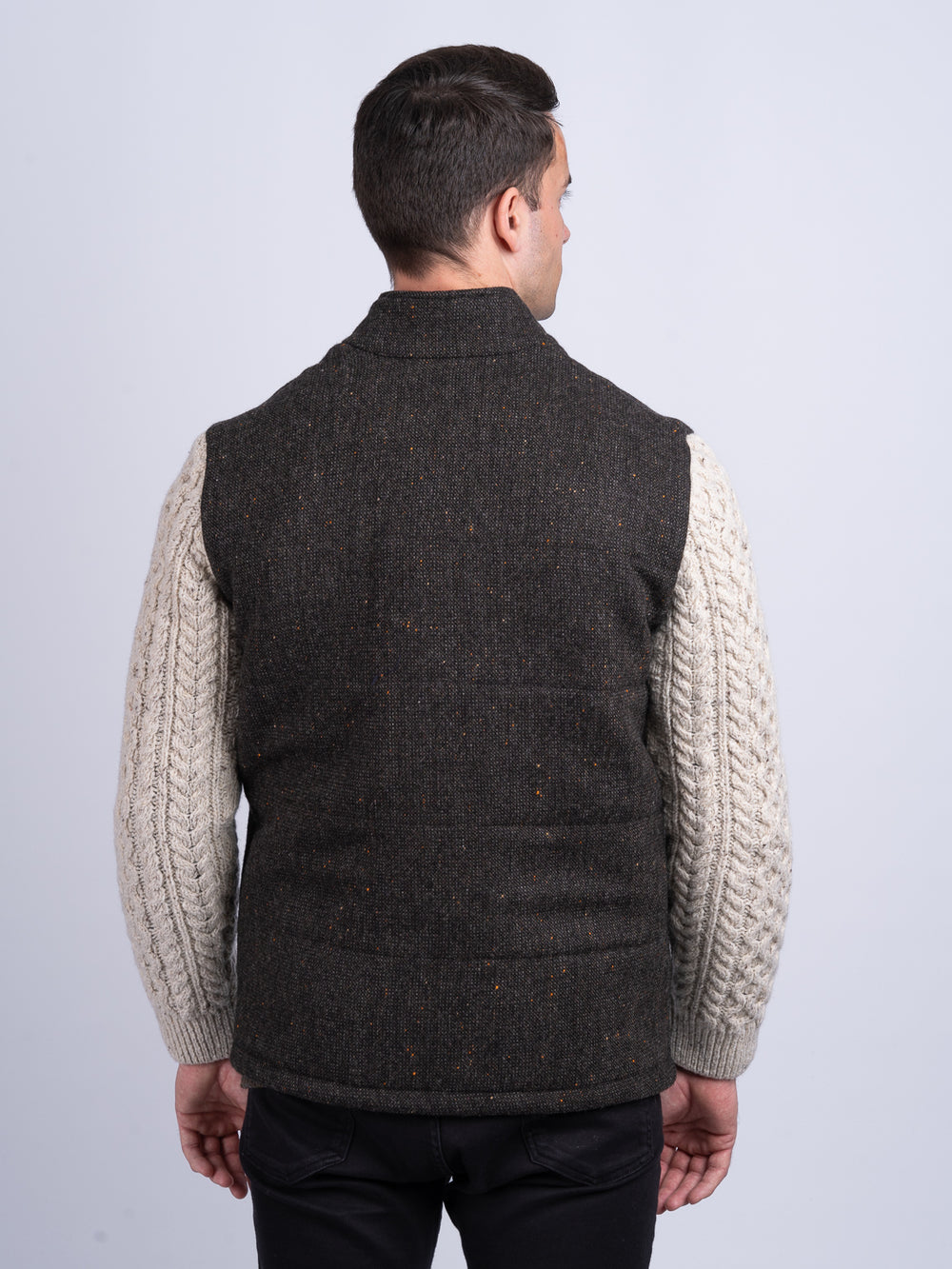 Brown Shackleton Jacket with Natural Cable Knit Sleeve