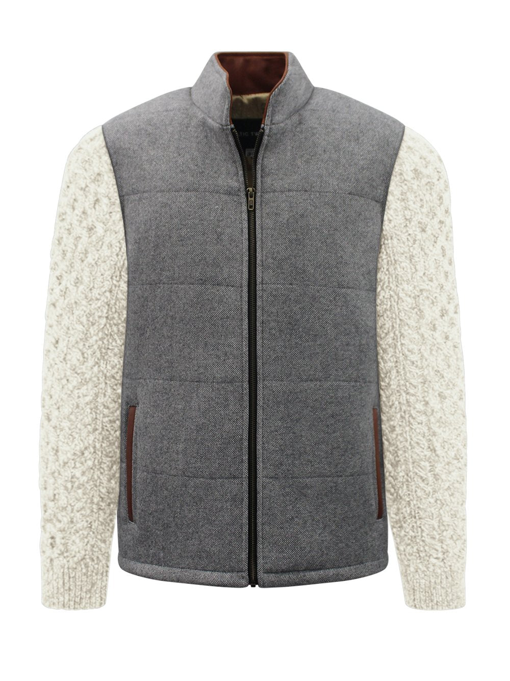 Light Grey Jacket with Natural Cable Knit Sleeve