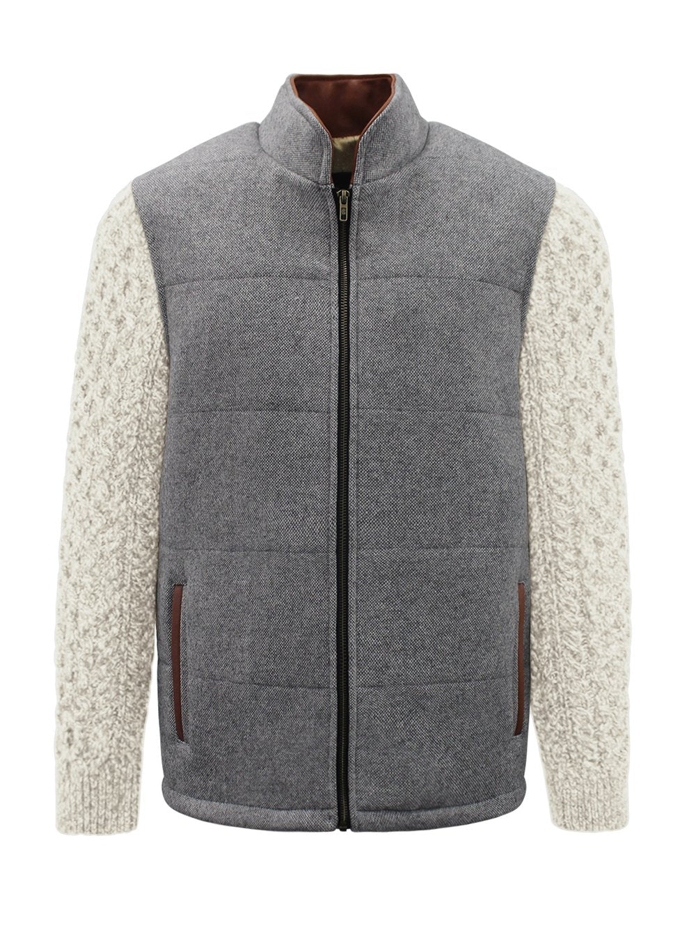 Light Grey Jacket with Natural Cable Knit Sleeve