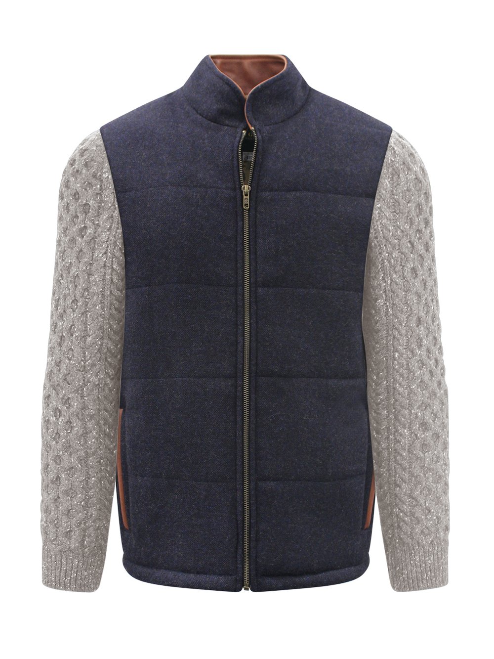 Navy Shackleton Jacket with Rocky Road Cable Knit Sleeve