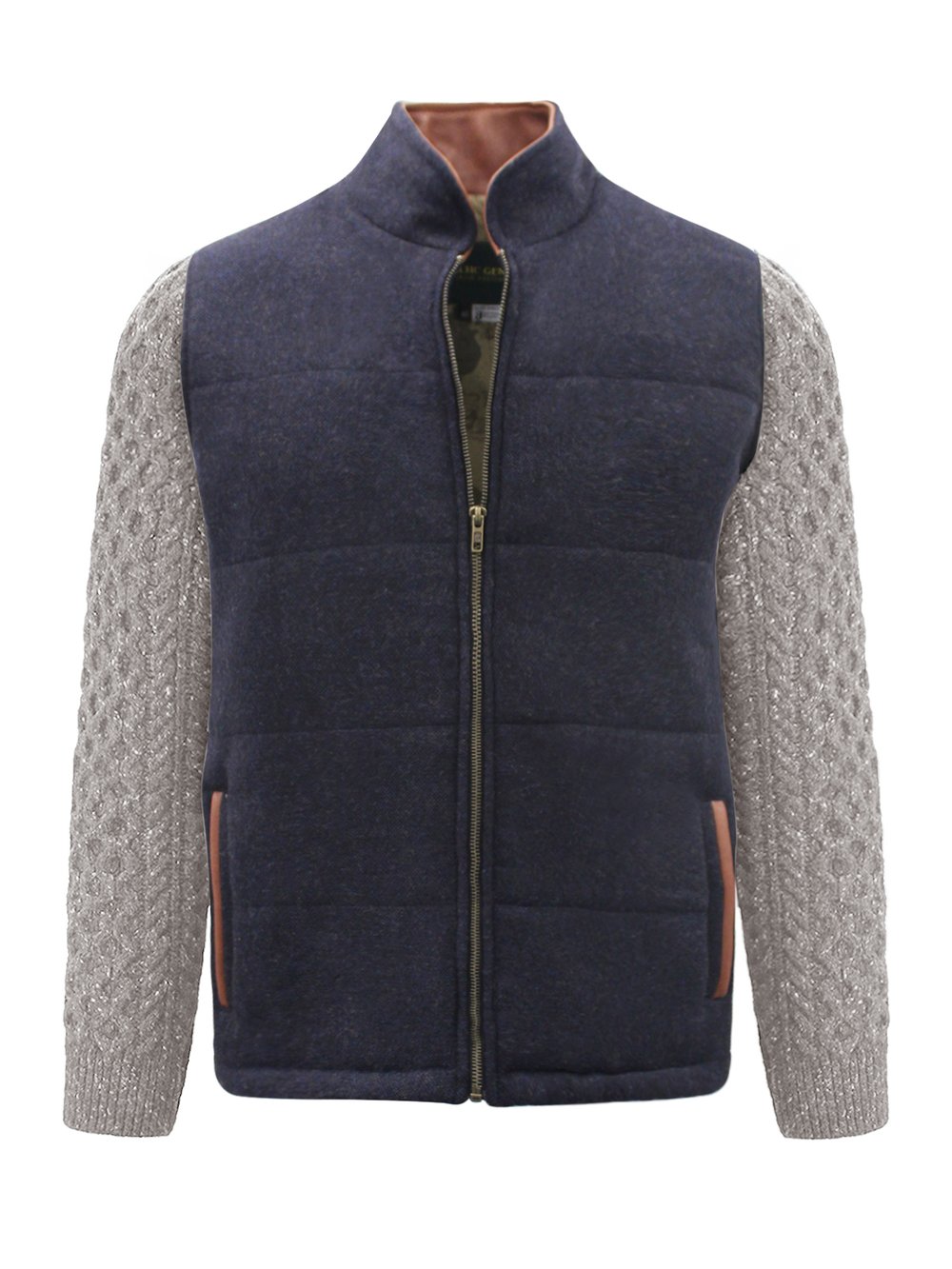 Navy Shackleton Jacket with Rocky Road Cable Knit Sleeve