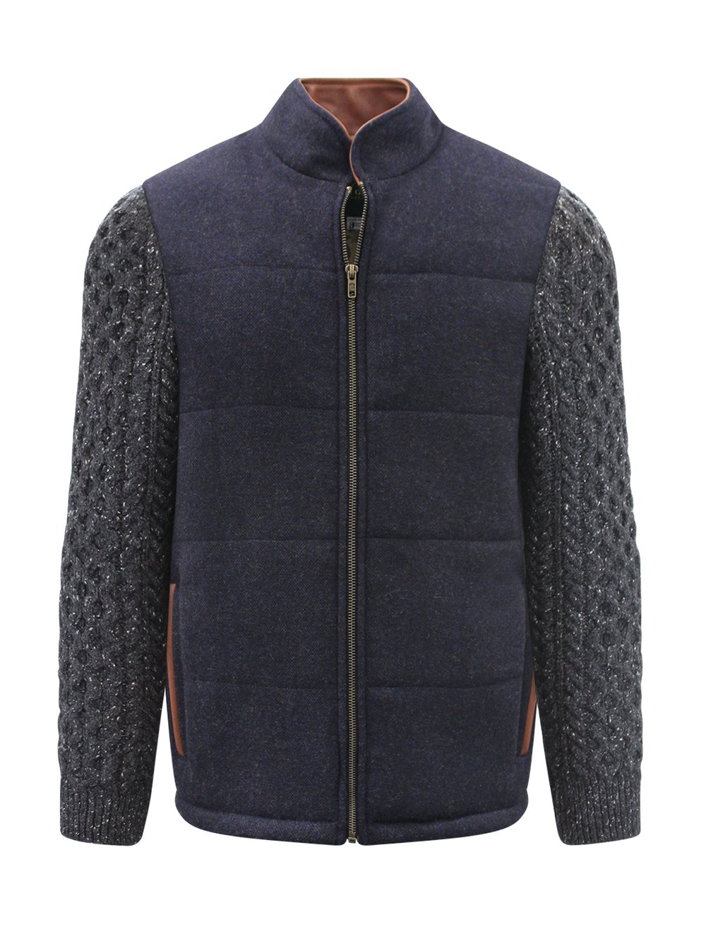 Navy Shackleton Jacket with Charcoal Cable Knit Sleeve