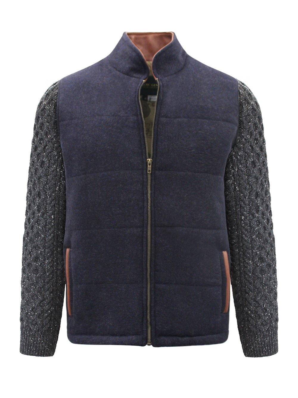 Navy Shackleton Jacket with Charcoal Cable Knit Sleeve