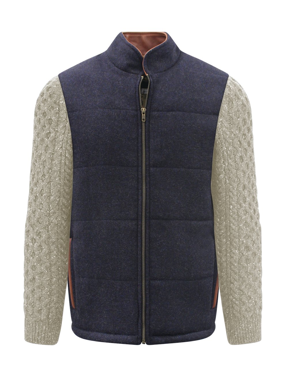 Navy Shackleton Jacket with Natural Cable Knit Sleeve