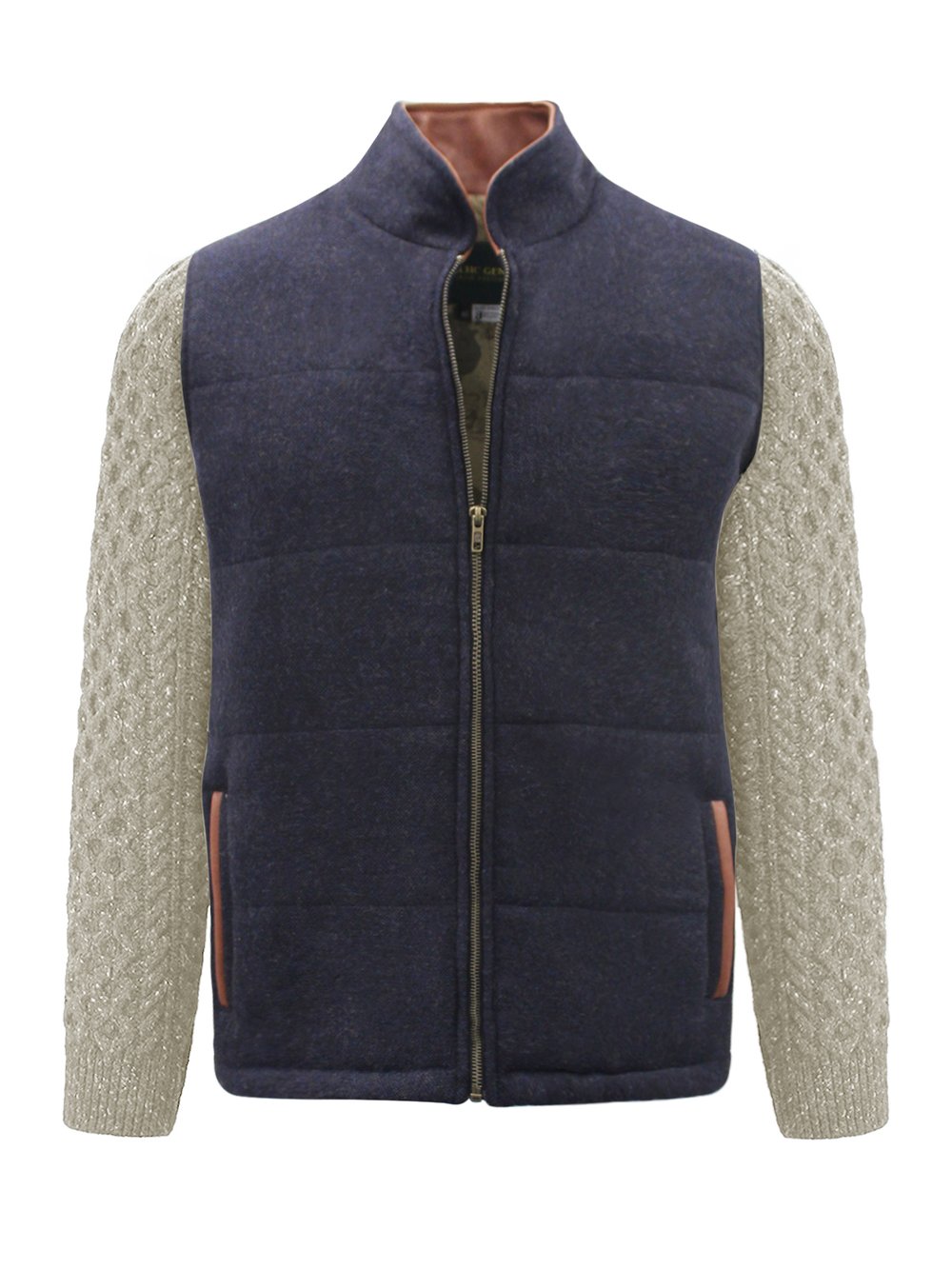 Navy Shackleton Jacket with Natural Cable Knit Sleeve