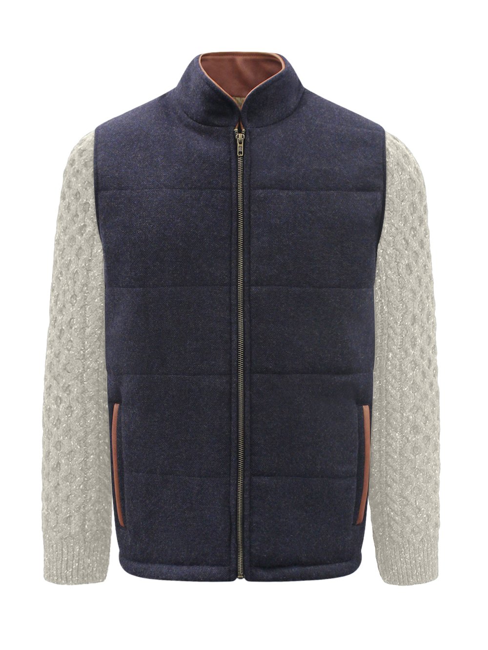 Navy Shackleton Jacket with Natural Cable Knit Sleeve