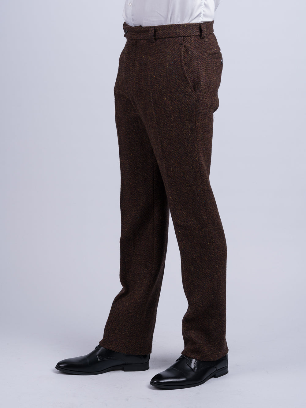 Mens Brown Herringbone Tweed Trouser