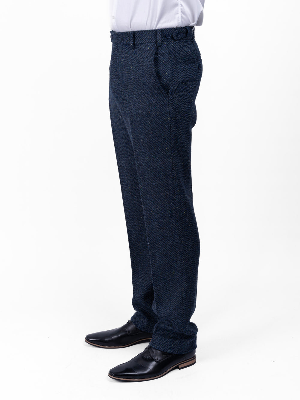 Blue Herringbone Irish Tweed Trousers