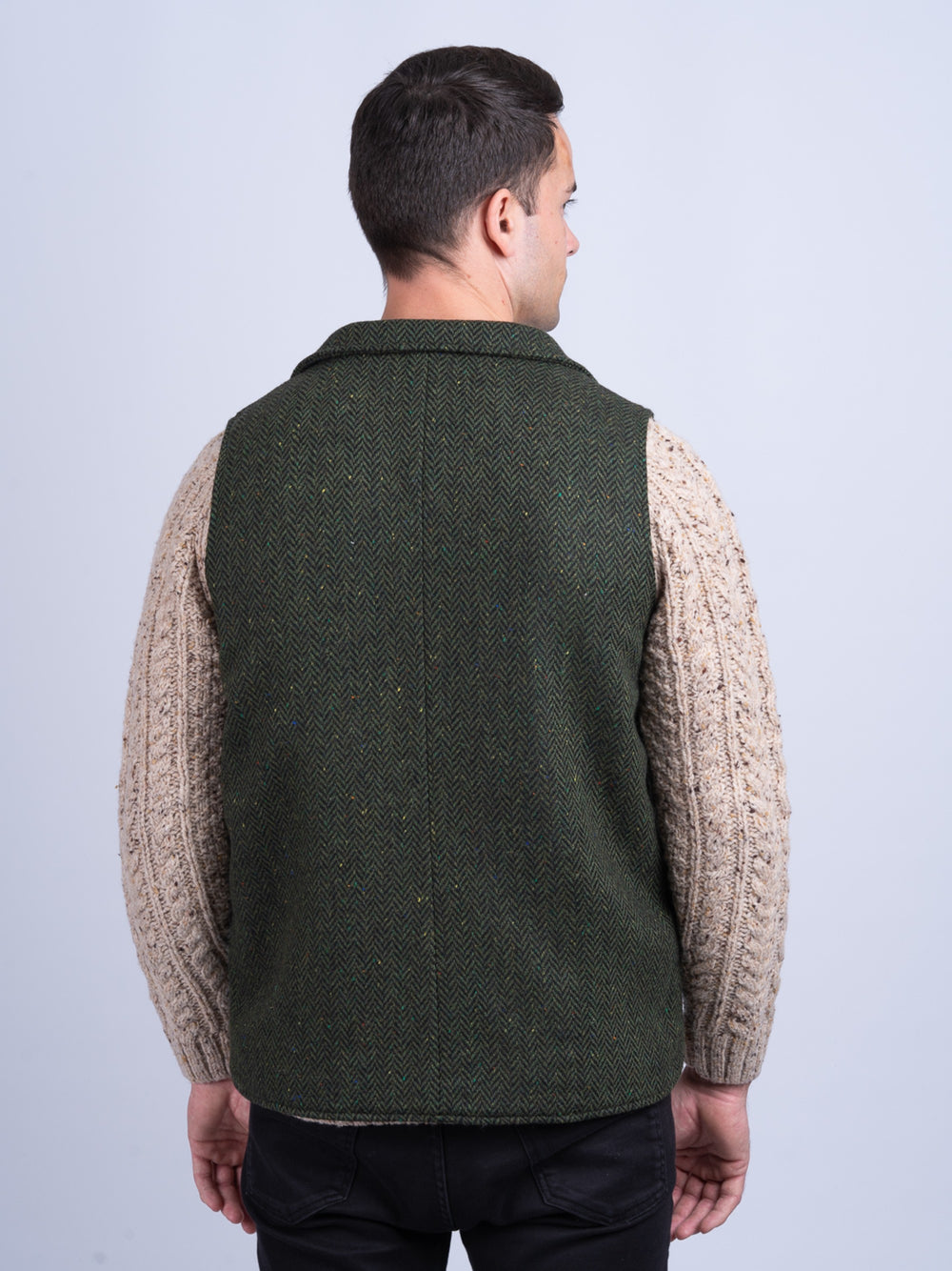 Gilet et gilet en tweed à chevrons vert Man Of Aran