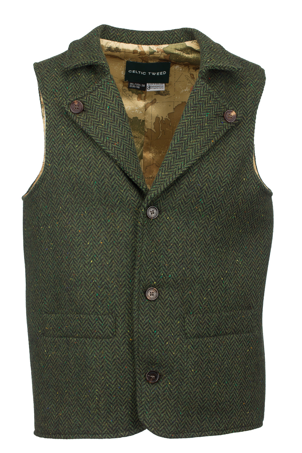 Man Of Aran Green Herringbone Tweed Waistcoat & Vest