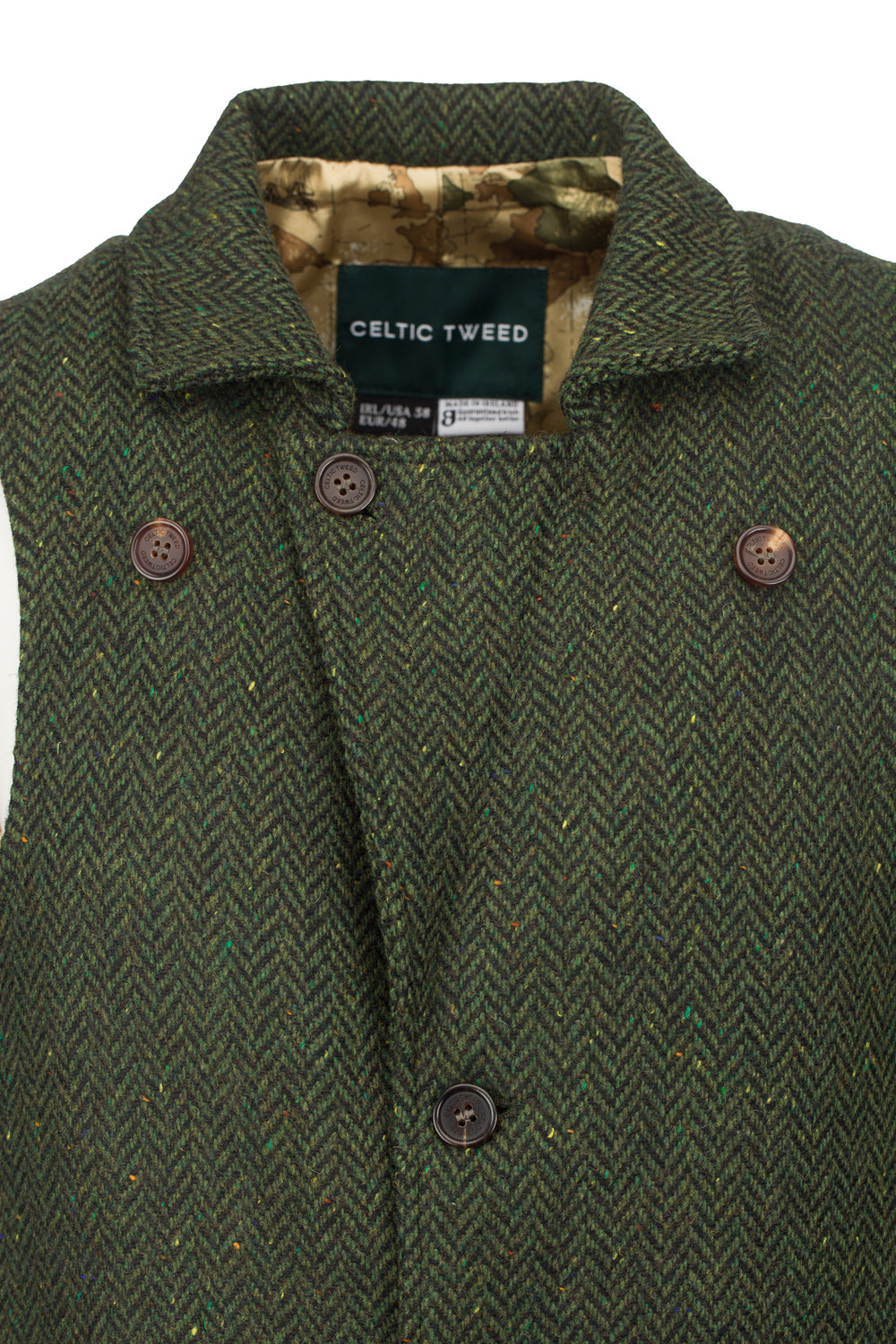 Man Of Aran Green Herringbone Tweed Waistcoat & Vest