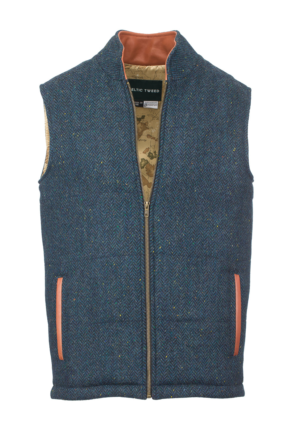 Blue Tweed Bodywarmer with Leather Trims