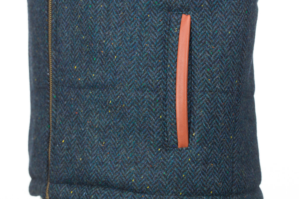 Blue Tweed Bodywarmer with Leather Trims