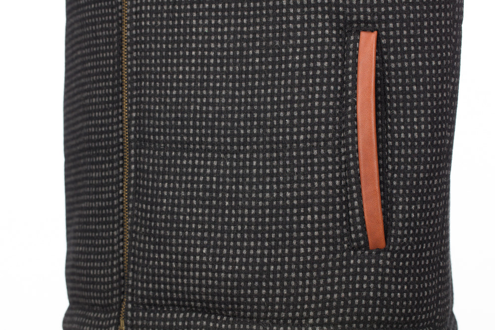 Black Check Tweed Bodywarmer with Leather Trims