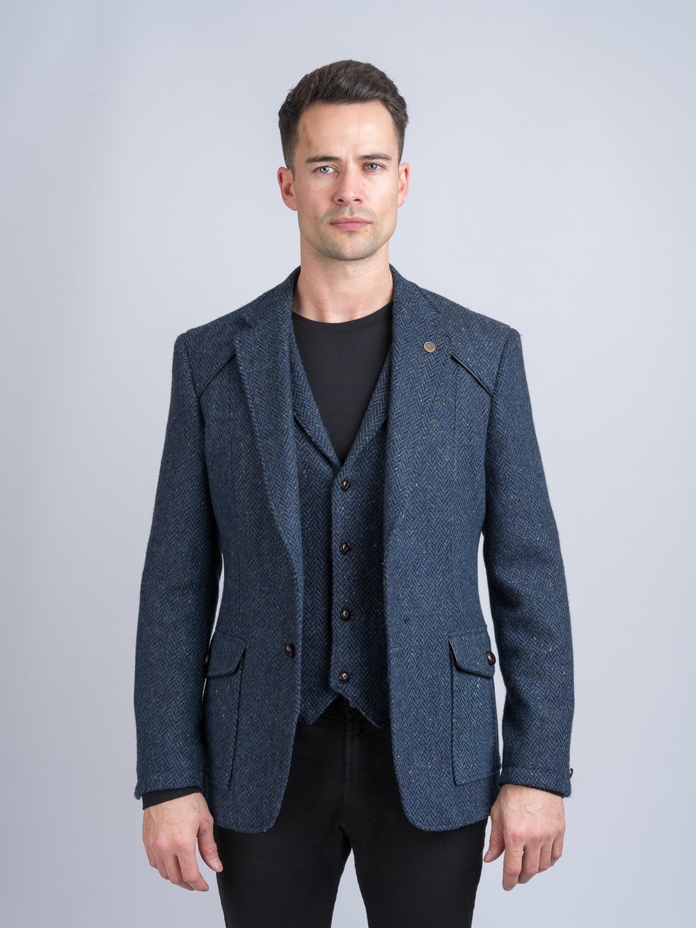 The Yeats  Blue Herringbone Tweed