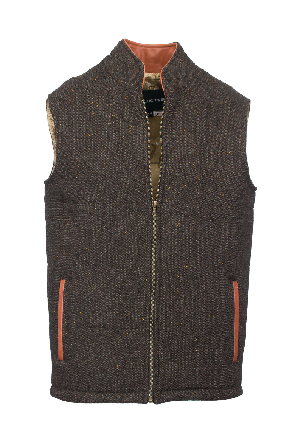 Brown Tweed Bodywarmer with Leather Trims