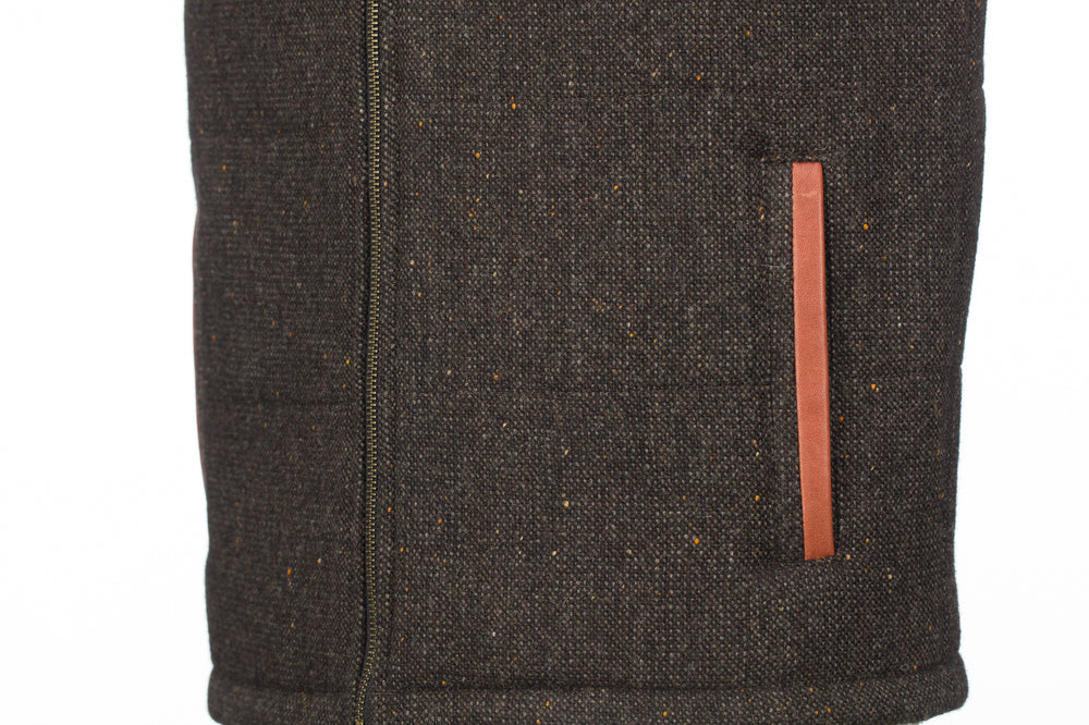 Brown Tweed Bodywarmer with Leather Trims