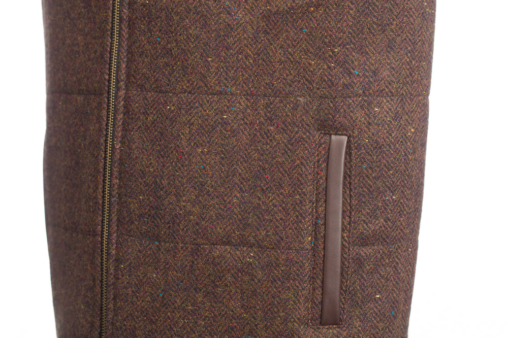 Brown Herringbone Tweed Bodywarmer with Leather Trims