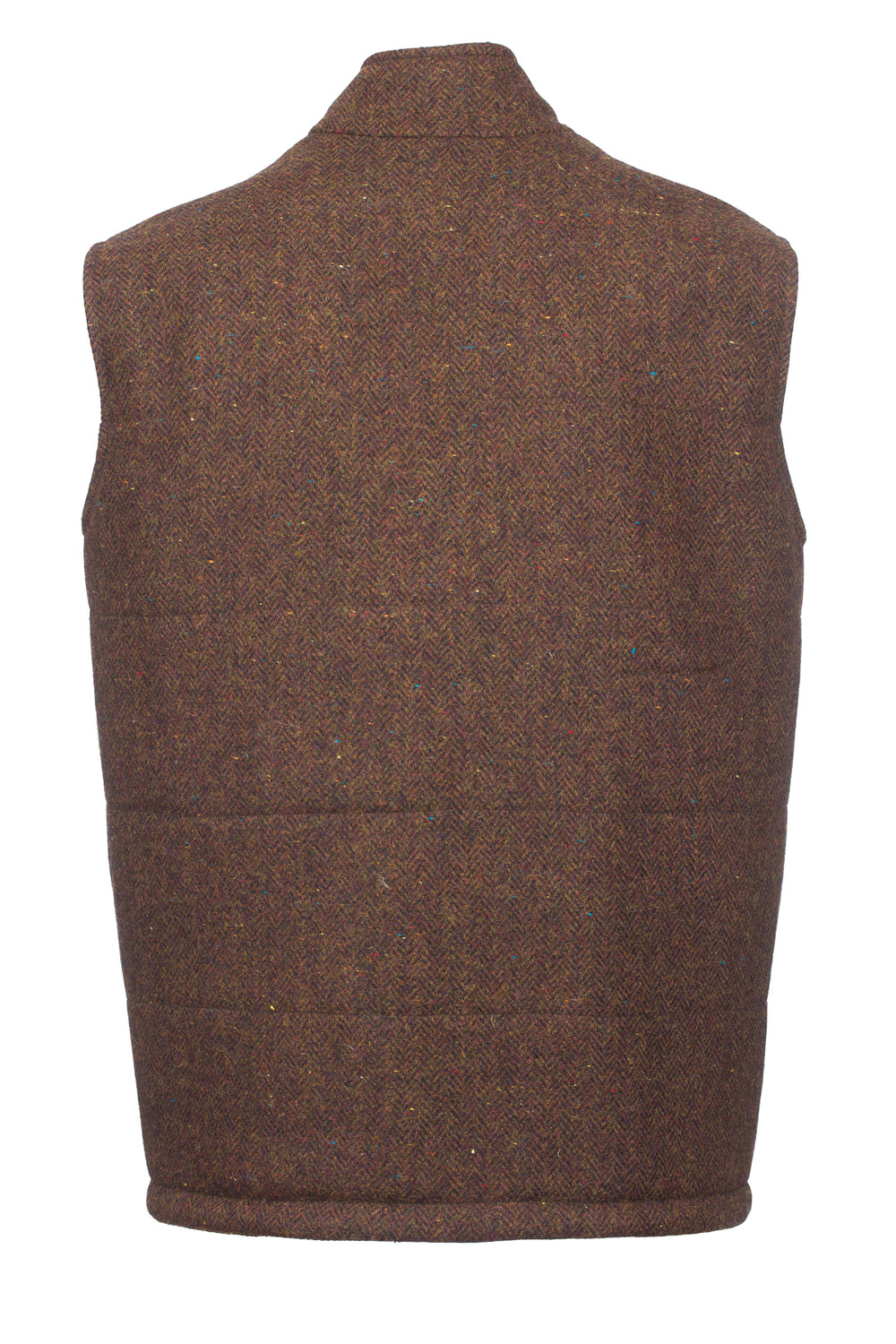 Brown Herringbone Tweed Bodywarmer with Leather Trims