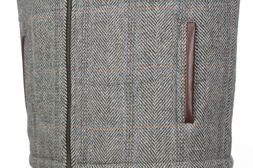 Grey Hunting Tweed Bodywarmer with Leather Trims