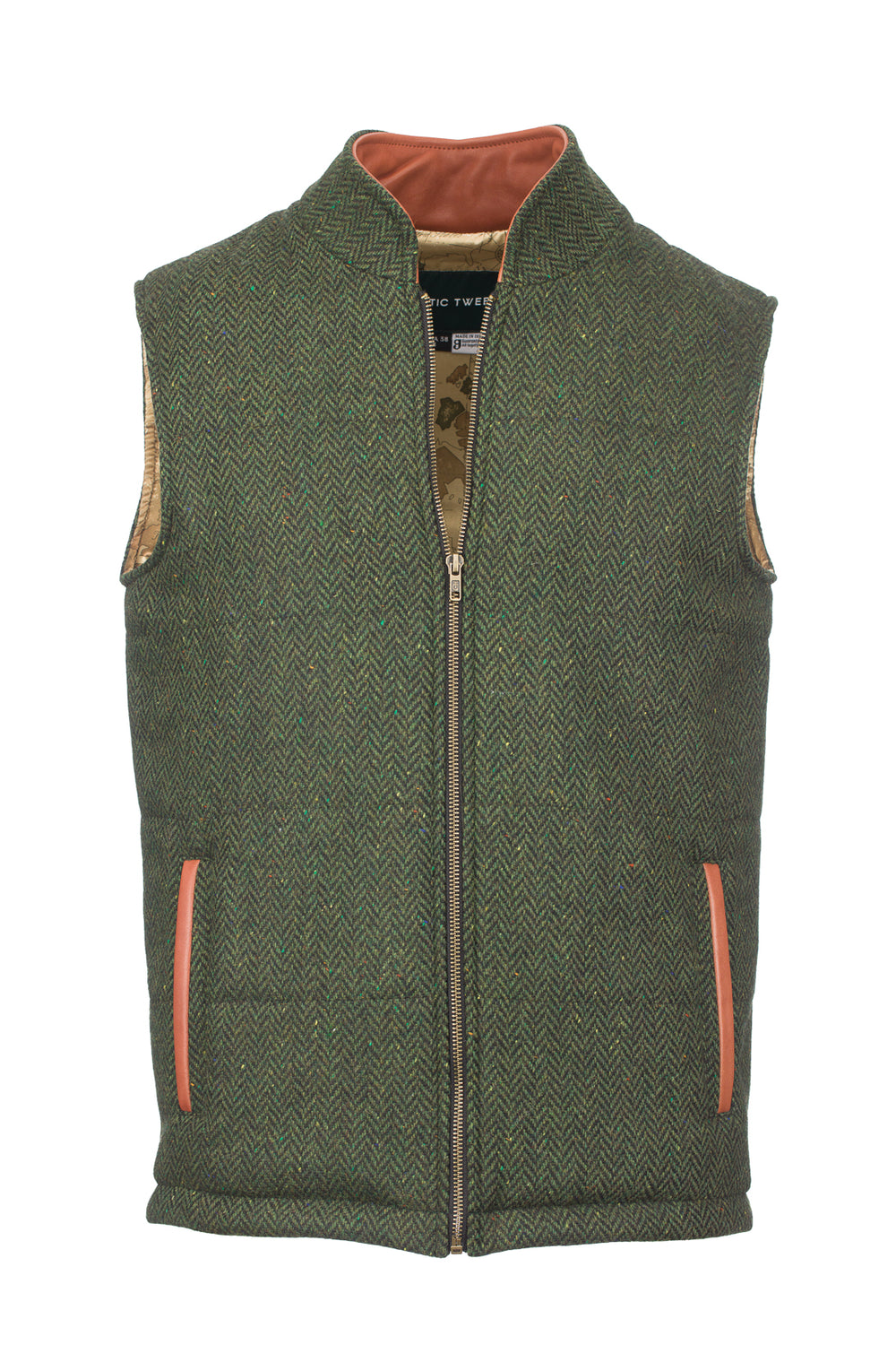 Green Tweed Bodywarmer with Leather Trims