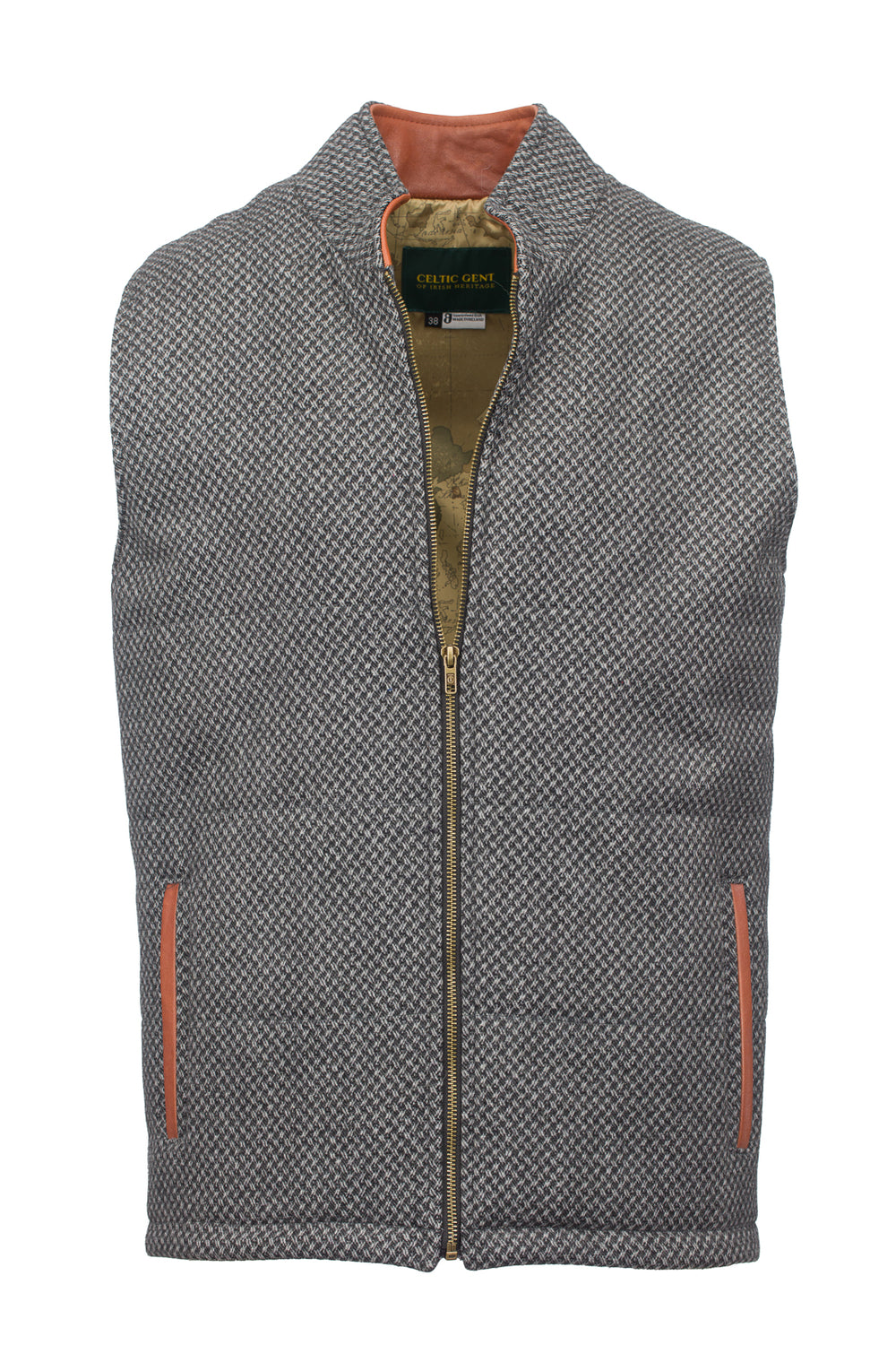 Griffin Dark Grey with Light Grey Diamond Pattern Tweed Bodywarmer with Leather Trims