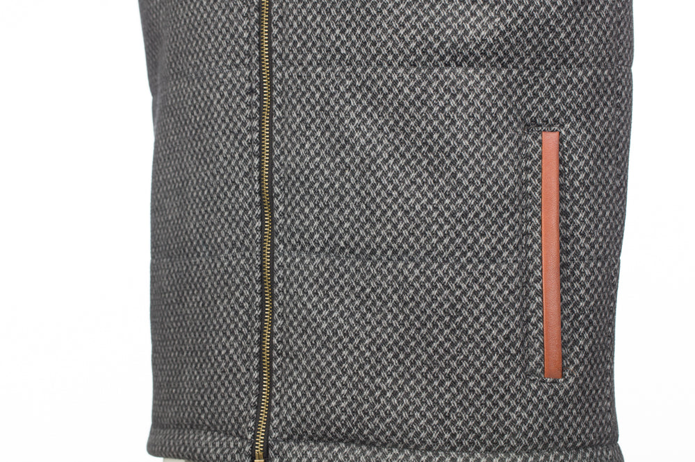 Griffin Dark Grey with Light Grey Diamond Pattern Tweed Bodywarmer with Leather Trims