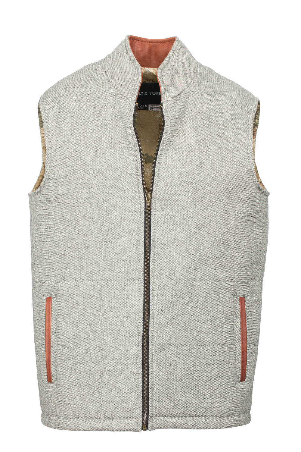 Light Grey Tweed Bodywarmer with Leather Trims