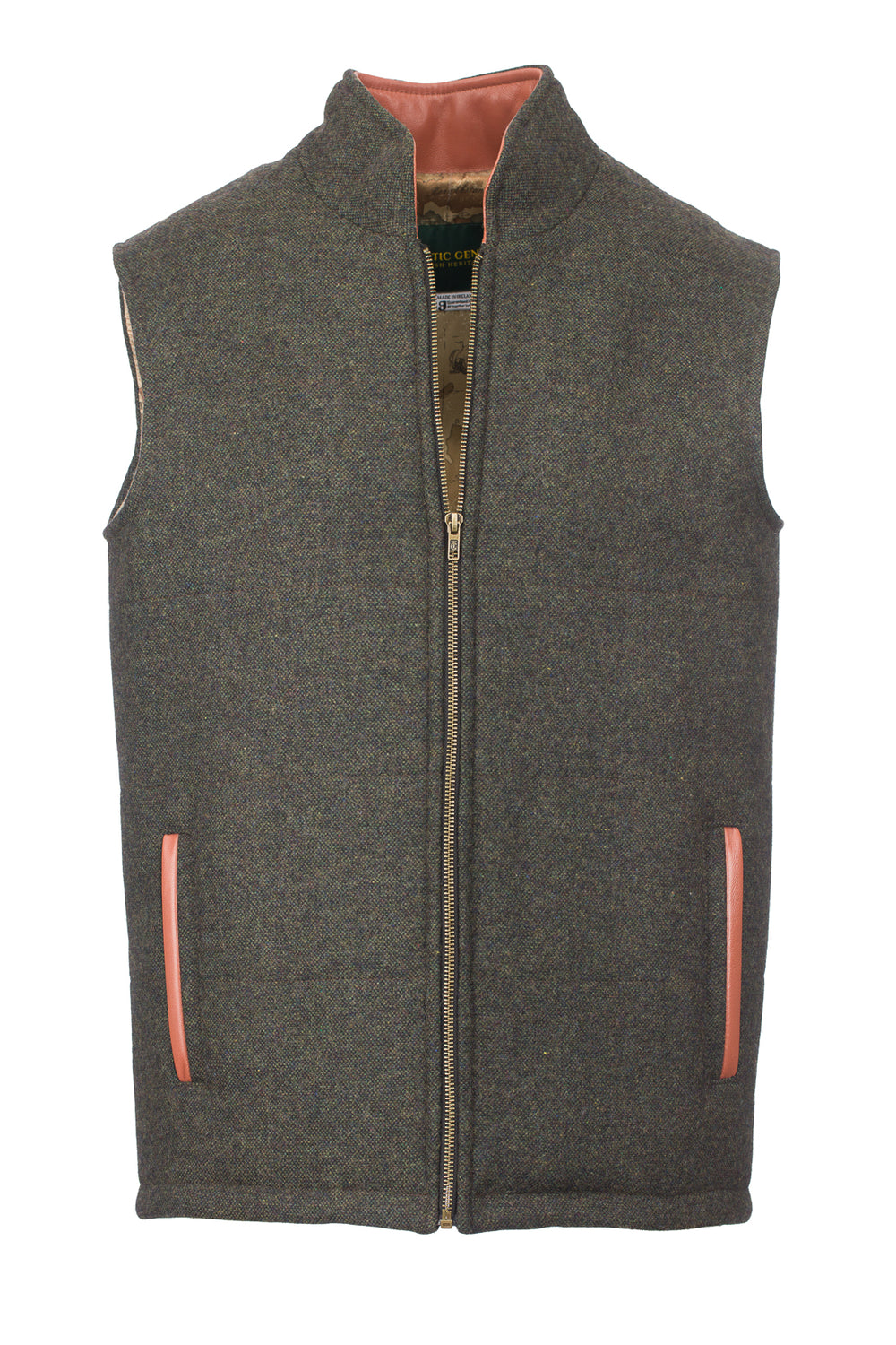 Light Green Tweed Bodywarmer with Leather Trims