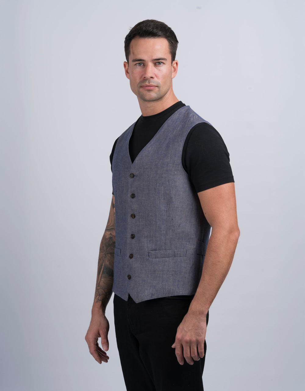 Mens Denim Linen Waistcoat & Vest