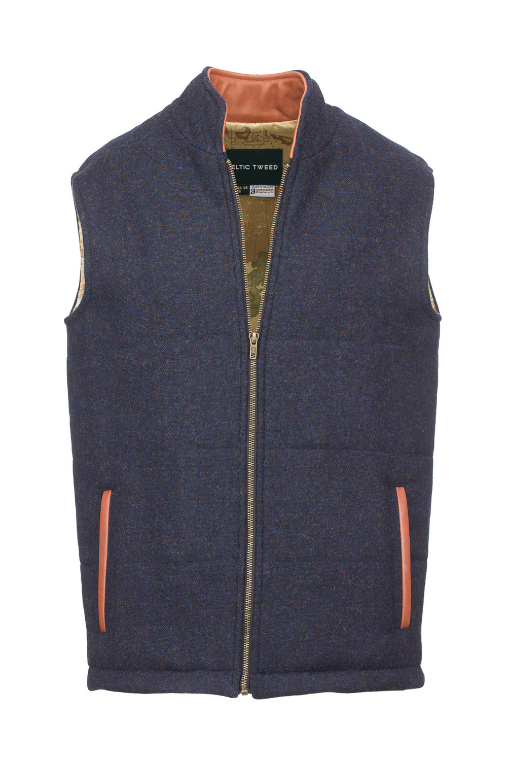 Navy Tweed Bodywarmer with Leather Trims