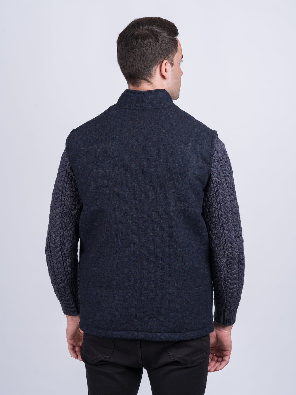 Navy Tweed Bodywarmer with Leather Trims