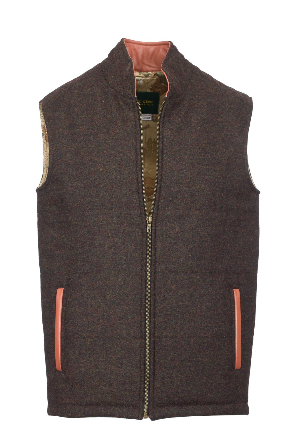 Peat Tweed Bodywarmer with Leather Trims