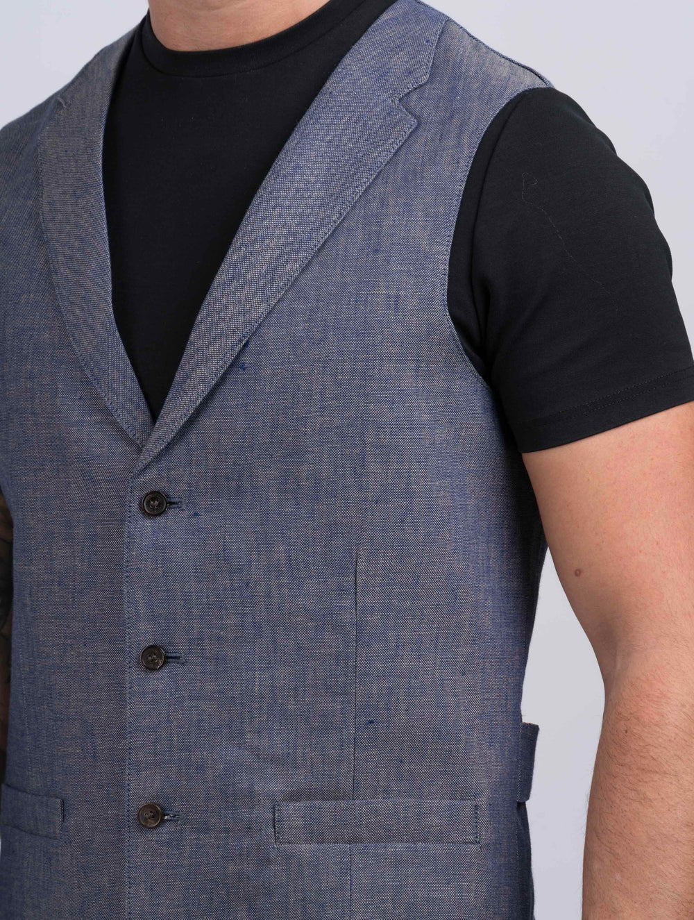 Mens Denim Linen Waistcoat & Vest With Revere