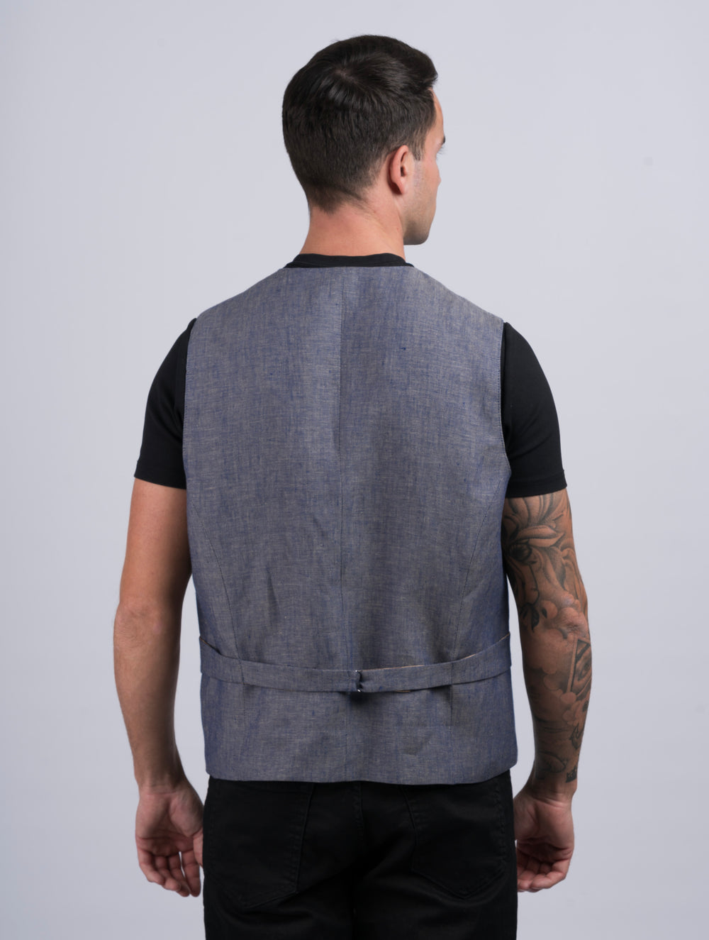 Mens Denim Linen Waistcoat & Vest With Revere