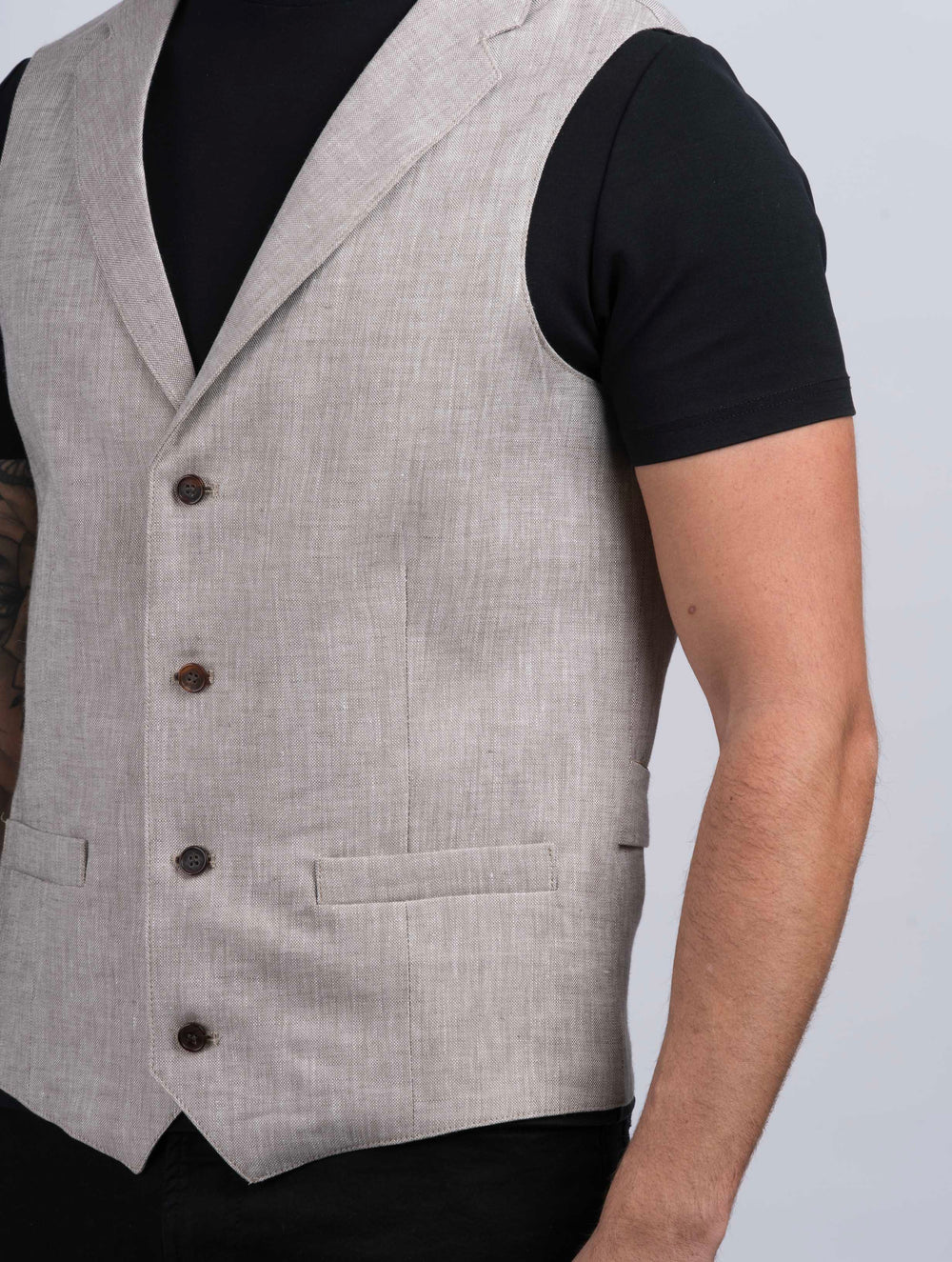 Mens Desert Linen Waistcoat & Vest With Revere