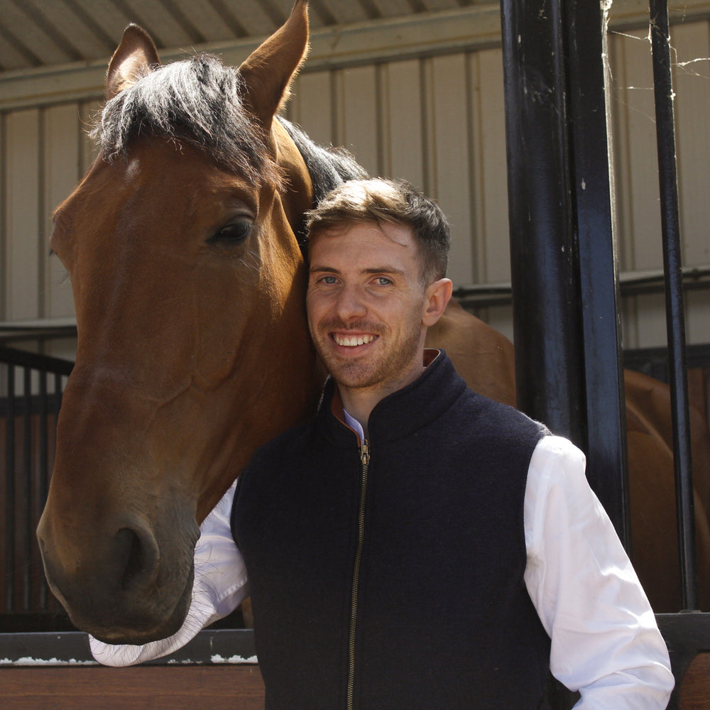 Navy Tweed Bodywarmer with Leather Trims